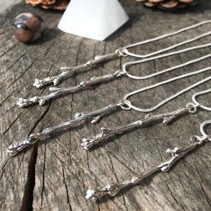 Sterling Silver Twig w/ Buds Pendant With Sterling Silver Chain